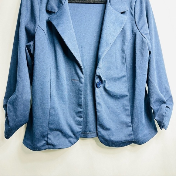 Hybrid & Company Women’s Sz XL Blue 3/4 Sleeve One Button Blazer Jacket - Picture 2 of 6